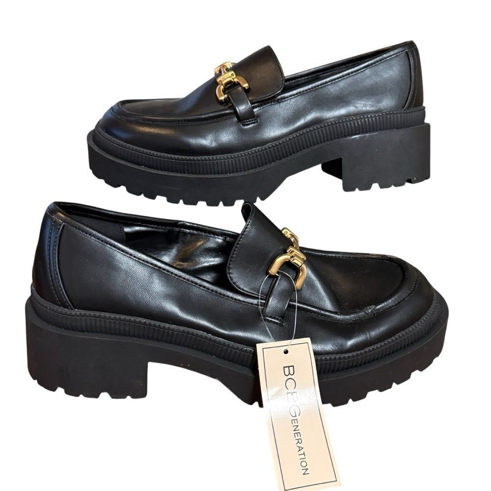 NWT BCBGeneration Women's Mackie Lug Platform Sole Chunky Loafers Black 8.5